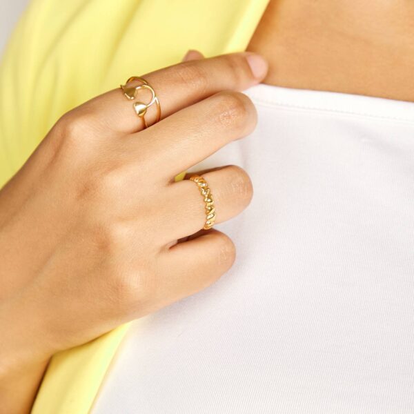 18K GOLD PLATED STAINLESS STEEL "ZINA" HEART FINGER RING <p style="font-size:14px;color:#afeeee"> 1BZ26-r </p> - Image 2