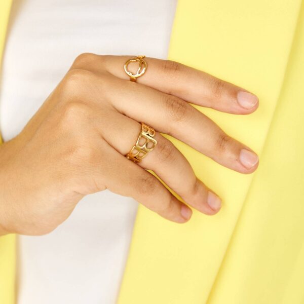 18K GOLD PLATED STAINLESS STEEL "ZINA" LETTER "B" FINGER RING <p style="font-size:14px;color:#afeeee"> 1BZ28-r </p> - Image 2