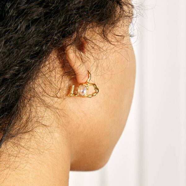 18K GOLD PLATED STAINLESS STEEL "LULU" HEART EARRINGS <p style="font-size:14px;color:#afeeee"> 1BL33-e </p> - Image 2