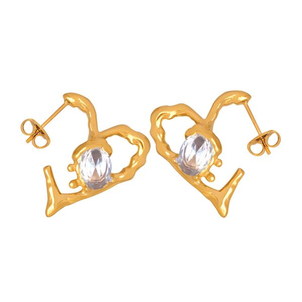 18K GOLD PLATED STAINLESS STEEL "LULU" HEART EARRINGS <p style="font-size:14px;color:#afeeee"> 1BL33-e </p>