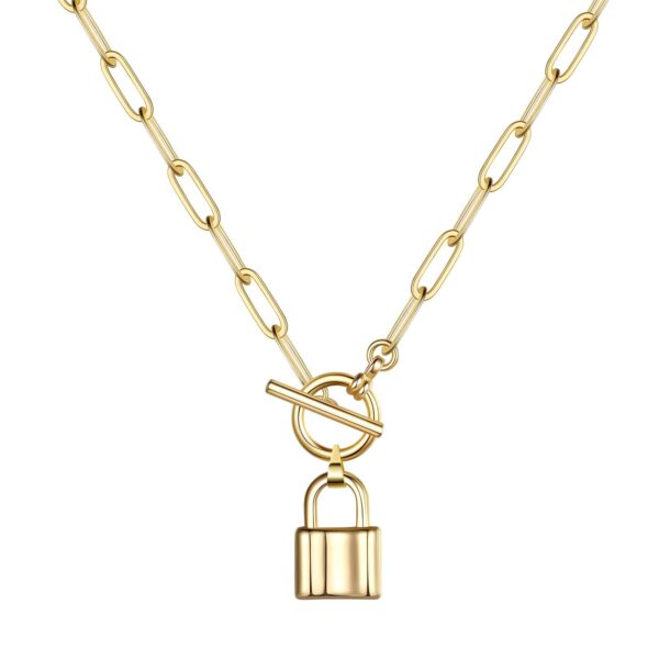 18K GOLD PLATED STAINLESS STEEL "EGO" LOCK NECKLACE <p style="font-size:14px;color:#afeeee"> 1BE46-n </p>